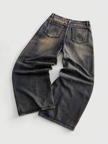 ROMWE MEN Street Life Men's Wide Leg Loose Casual Denim Jeans With Pockets - Blue - View 2