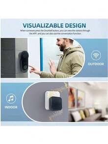 Smart Wireless Doorbell, Video Doorbell Camera, Suitable For Home Security, Features Night Vision, Chime, Rechargeable, APP Control - Black - View 3