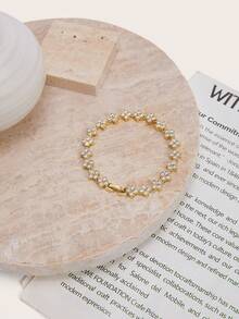Enchnt Delicate Floral Crystal Bracelet - Adds Sparkling Charm To Your Outfits - Gold - View 4