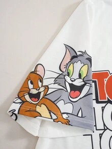 TOM & JERRY X SHEIN Men's Cartoon Print T-Shirt And Shorts Set - White - View 3