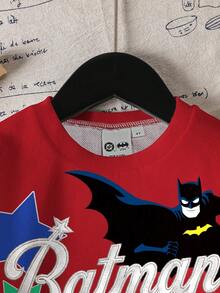 BATMAN X SHEIN 小男孩字母印花圓領長袖休閒運動衫 - 白色 - 查看 3