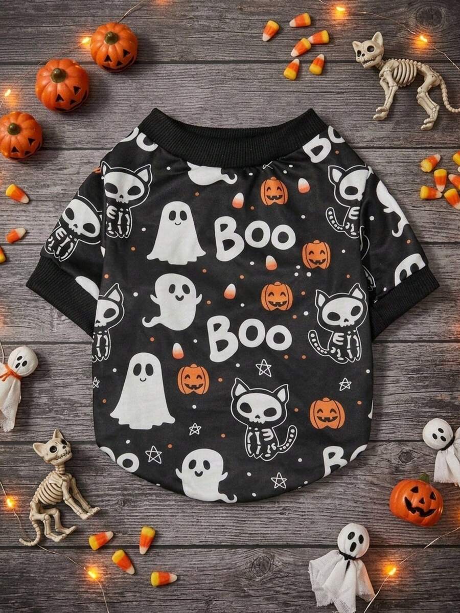 PETSIN 1件可愛南瓜與「BOO」印花寵物貓/狗萬聖節裝飾 - 彩色 - 查看 1