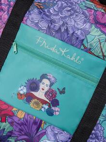 Frida Kahlo X SHEIN Frida 花卉可折疊旅行托特包，聚酯纖維行李套筒附手把，大容量旅行與購物手提袋，送給藝術與旅行愛好者的禮物 - 深湖水藍 - 查看 8