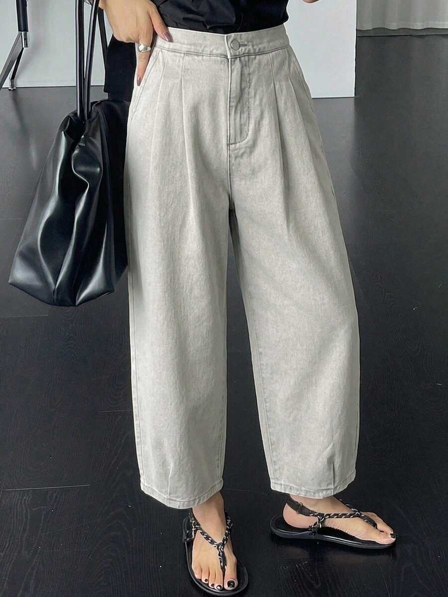 DAZY 女款素色百褶休閒百搭日常穿著長褲 - 灰色 - 查看 1