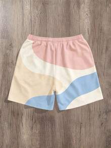 Manfinity Joysei Men's Contrast Color Print Fleece Shorts, Suitable For Summer Wear, Dopamine Shorts, Holiday - Multicolor - View 2