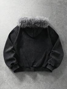 ROMWE MEN Herr vintage tvättad fleece hoodie - Svart - Visa 2