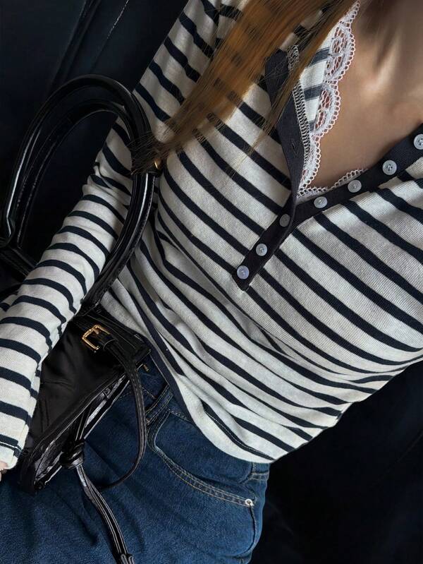 DAZY Women's Casual Striped Long Sleeve T-Shirt, Spring/Autumn