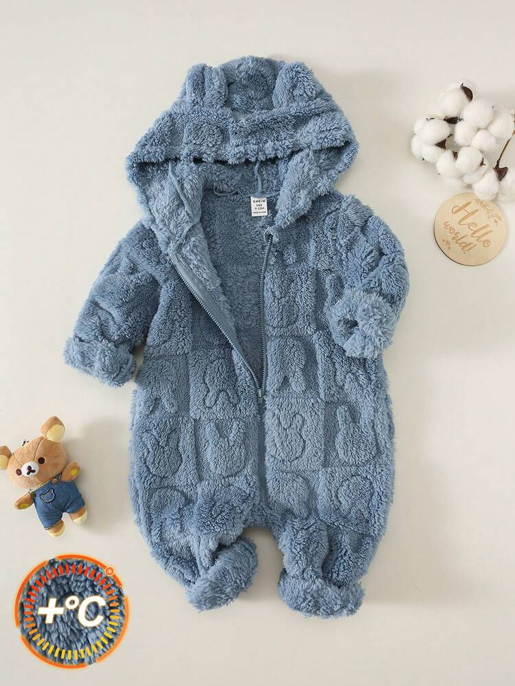 Newborn Baby Boy Unisex Baby Clothes Baby Winter Clothes Autumn Winter Cute Casual Plush Cartoon Pattern Hooded Romper Blue Romper Cute Romper Autumn Winter Romper Infant Romper - Multicolor - View 4