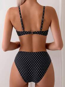 Swim Chiccia Women's Summer Beach Polka Dot Spaghetti Strap Sexy Bikini & Triangle Bottom Two-Piece Swimwear Set - Multicolor - View 2