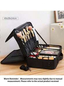 Large Capacity Professional Makeup Case, Suitable For Suitcase Hanging, Multi-Functional Shoulder/Backpack Makeup Artist Cosmetic Storage Box, Beauty & Nail Supplies Container - Black - View 7