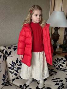 Hapijoa Young Girl Solid Color Raglan Long Sleeve Casual Hooded Winter Jacket - Red - View 6
