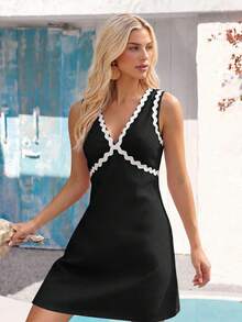 Vivid Eden Vestido versátil de moda para vacaciones con bordado y contraste de color para mujer - Negro - Ver 6