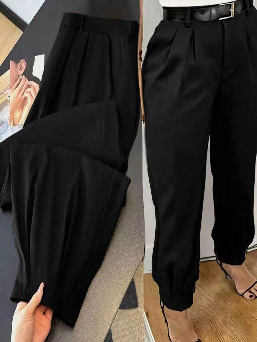 Elenzga 大码女士优雅收腰酒红色时尚西装裤,适合办公室通勤、春夏度假等场合,优雅百搭,也适合毕业典礼、情人节、音乐节、母亲节、万圣节、感恩节、复活节、国庆节、晚宴、约会派对、婚礼季、户外郊游等场合。 - 黑色 - 查看 1