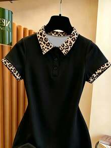 Resyla Hot-Selling Recommended American Hot Girl Style Leopard Print Color Block Polo Collar Plus Size Women's Dress, Suitable For Daily Commute, Street, School, Date, Versatile Summer Outfit - Multicolor - View 5
