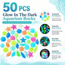 10/50/100 pièces Pierres de décoration d'aquarium lumineuses, rochers ornementaux en forme de vie marine mignons et brillants, décorations de réservoir de poissons colorées styles aléatoires, convient pour le réservoir de poissons, le jardin, l'étang, les loisirs créatifs - A - Voir 4