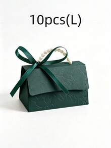 1/10/20PCS Faux Pearl Decor Gift Box Set, Darkgreen Pearl Handle Wedding Favor Box, Valentine's Day Wedding Birthday Party Decorations, Floral Letterpress Printed Mini Packaging Bags, Elegant Small Gift Bags For Jewelry Wedding Favors Party Decor - dark green - View 12