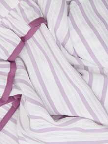 Nöista Striped Ruffle High-Neck Blouse With Puff Sleeves. Fall, Office Wear, Business Casual, Elegant. - Mauve Purple - View 11