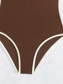 Swim Basics Women's Colorblock One-Piece Swimsuit, Suitable For Beach Vacation, Pool Party, Beach Party - 棕色 - 查看 7