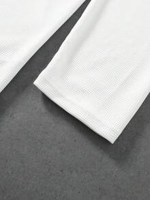 ROMWE MEN Essentials 男士華夫格針織中式盤扣學院風長袖T恤 - 白色 - 查看 7