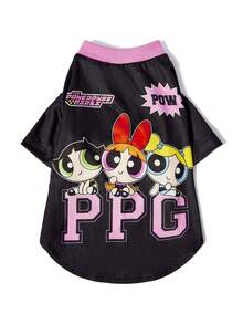 THE POWERPUFF GIRLS X SHEIN 可愛卡通女孩印花運動風寵物短袖T恤，透氣四季適用面料，XXS-XXXXXL 尺寸，適合狗狗與貓咪，寬鬆版型，適合散步、拍照與日常室內穿著 - 黑色 - 查看 6