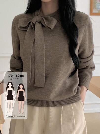 Dazy Tall pull décontracté à lacets et nœud papillon pour femmes