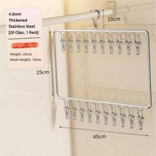 Stainless Steel Sock Drying Rack With Multiple Clips, Household Underwear And Hat Organizer, Wind-Proof And Sun-Resistant Laundry Hanger For Balcony. - Multicolor - View 5