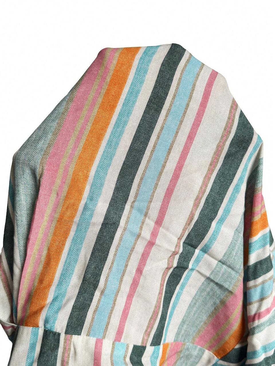 Plus Size Women's Autumn/Summer Casual Vacation Country Striped Mid-Sleeve Blouse Top, Going Out , Fall, Concert