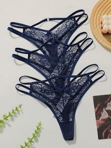Divavoom 3-Piece Lace Patchwork Panty Set - Blue - View 6