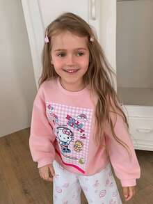 HELLO KITTY | DAZY Cute Round Neck KT Cat Pattern Thermal Lined Loose Long Sleeve Autumn/Winter Sweatshirt For Young Girls - Pink - View 3
