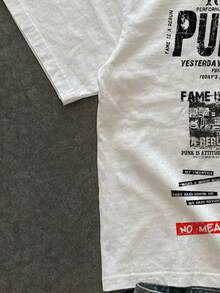 Manfinity ZONE917 Boxy Cropped Street Punk Band Graffiti Newspaper Direct Print White 100% Cotton T-Shirt - White - View 4