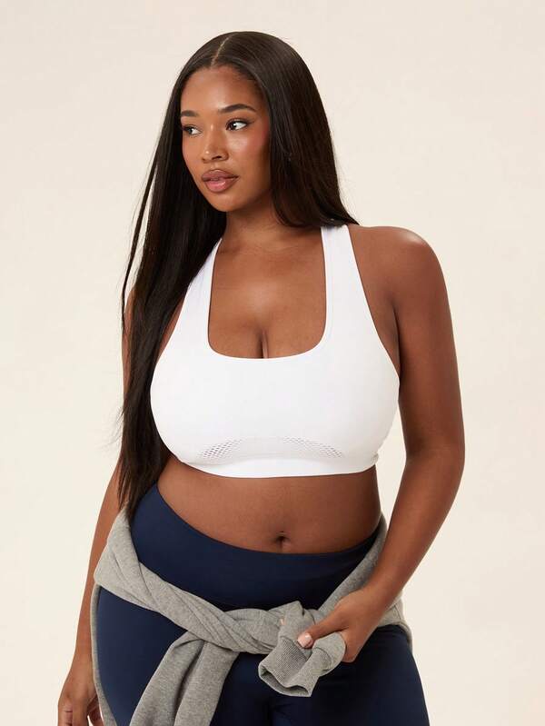 Voyena Plus Size Women's Casual Sports Mesh Bra (Seamless) White Sports Bra Mesh Sports Top With Built-In Bra Sports Bra Backless Sports Bra Seamless Sports Bra Sports Top With Built-In Bra Backless Sports Top White Sports Bra
