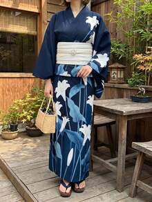 Irokai 花卉圖案和服袖浴袍與細肩帶洋裝浴衣套裝 - 彩色 - 查看 1