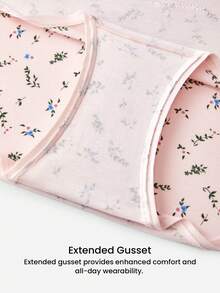 LUVLETTE 3-Pack Soft Cotton Basic Floral Print Lace Trim Mid-Waist Underwear Briefs-Pink - Multicolor - View 6