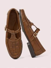 CUCCOO DOLLMOD Women's Shoes, Flats Mary Jane, Brown, Suitable For Daily Commuting Outdoor Parties, Parties And Other Scenes British Style Retro Style Elegant Style - Camel - View 1