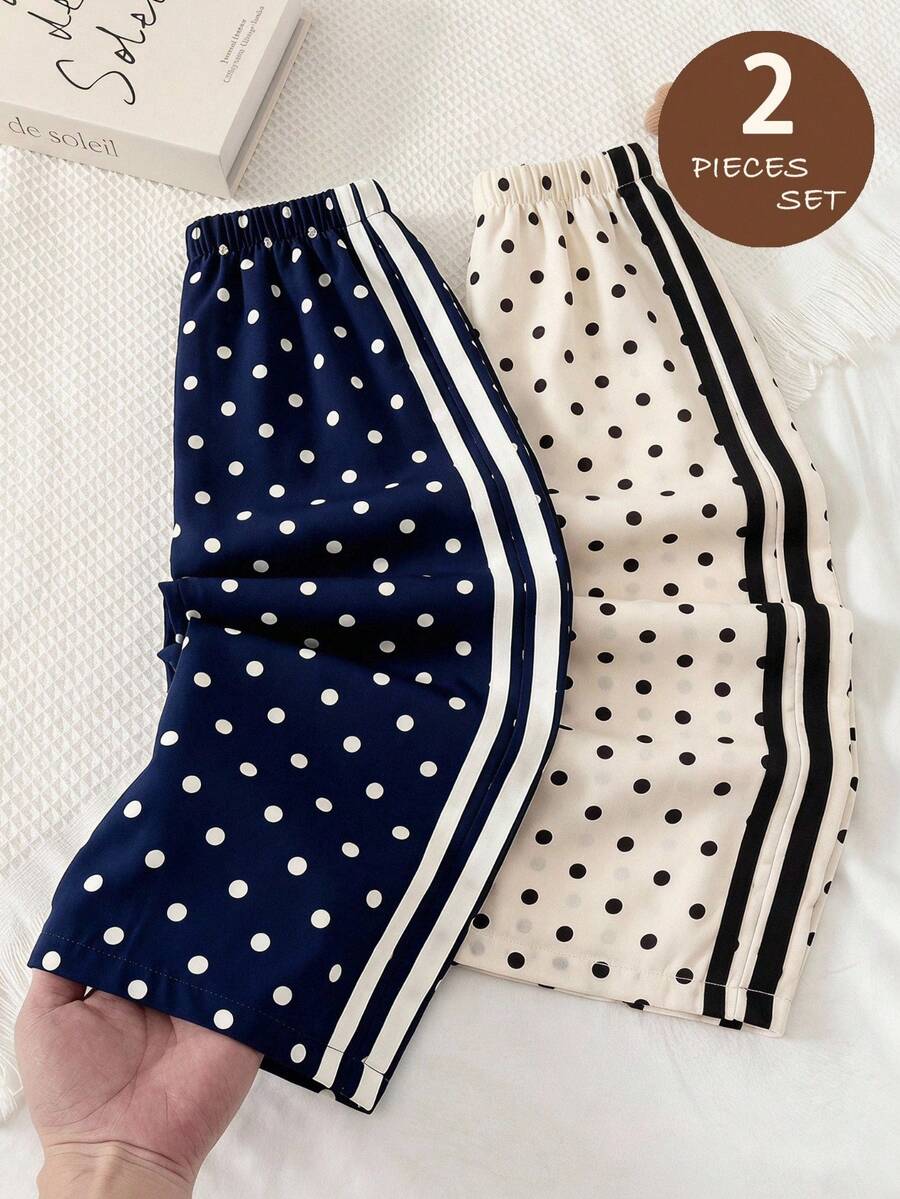 SHEIN 女童編織波點圖案寬鬆休閒長褲 2件套 - 彩色 - 查看 1