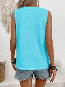 EMERY ROSE Áo tank top cổ chữ V khoét sâu màu trơn phong cách thường ngày mùa hè - Màu xanh lam - Xem 2