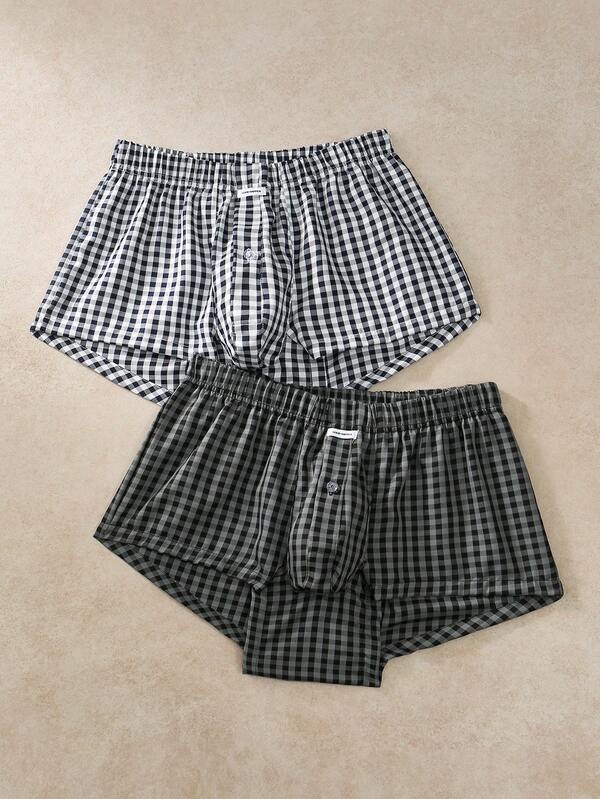 EverLounge Men's Casual Plaid Boxer Shorts 2-Pack - U-Shaped Front With Elastic Waistband Soft Underwear