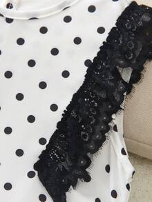 Sparklyn 女童大童溫柔韓系公主風法式復古黑白波點無袖背心洋裝，蕾絲荷葉袖、荷葉邊下擺、寬鬆A字裙，適合週末出遊、野餐、生日派對、開學季 - 黑色 - 查看 8