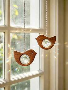 Boho Vintage Wooden Bird Suncatcher With Clear Glass Crystal Prism, Stylish Car Rear View Mirror Hanging Charm, Unique Decorative Gift For Drivers, Multi-Purpose Hanging Ornament Fit For Home Window, Courtyard & Garden Decor - multicolor - View 6