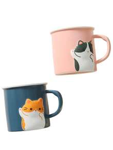 Cute Cat Ceramic Mugs, Couple Style, High-Appearance Water Cups, Gifts For Girls, Cartoon Creative Breakfast Cups - Multicolor - View 5