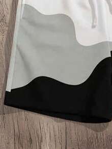 Manfinity Joysei Pantalones cortos casuales para hombre con estampado de letras, cintura con cordón y color de contraste, para vacaciones - Gris - Ver 4