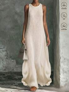 Hotletica Vacation Casual Solid Color Sleeveless Maxi Knit Dress - Apricot - View 1