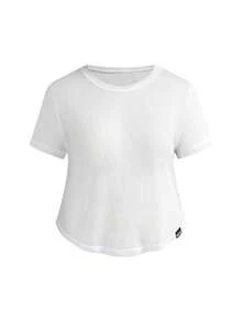 SHEIN Cheerettes Women's Plus Size Simple Versatile Crew Neck Short Sleeve Sports T-Shirt White Breathable Moisture Wicking Sheer Athletic For Gym Running Camise - White - View 4