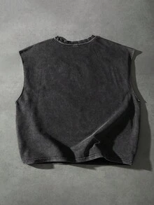 PAVTROS Men's Letter Embroidered Crew Neck Casual Versatile Tank Top - Black - View 8