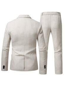 Manfinity Mode Men's Casual Versatile Jacket & Pants Suit Set - Apricot - View 2