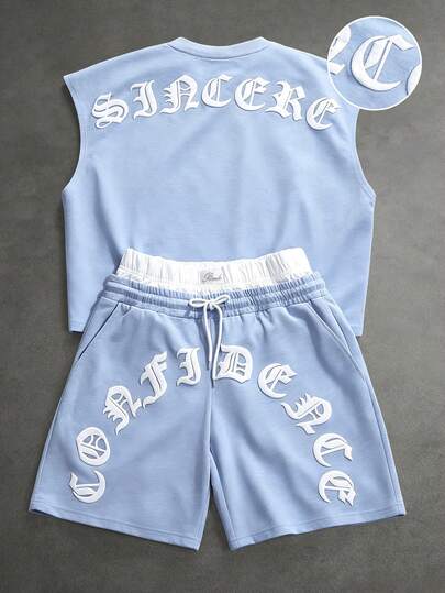 SLATEMANN Men's Summer Casual Letter Print Tank Top And Shorts Set
