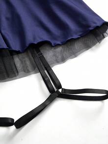 Fantasy Costume Fantasy Costume 4件套奇幻服装/角色扮演制服网纱拼接领带、丁字裤、袖口性感内衣套装（女士款） - 藏蓝色 - 查看 8