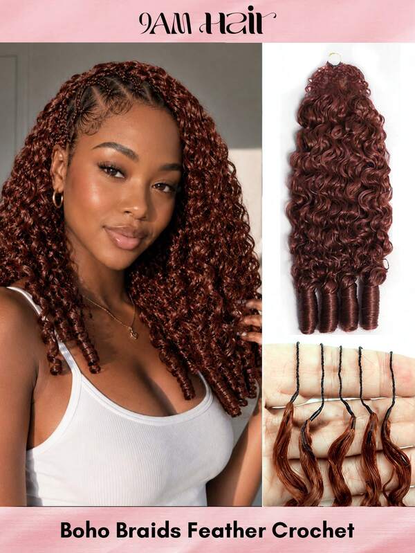 Boho Braids S33 Burmese Curly Unfelt Wig Crochet Human Hair Extensions Feather Crochet Hair For Miracle Knots Soft Fluffy Texture Lightweight Natural Looking Easy Installation Time Saving Styling Reusable Hair Extensions 16-24 Inch