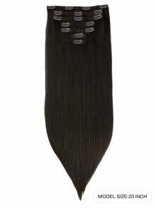 7 PIEZAS Extensiones de cabello con clip recto 100% cabello humano real de 14-24 pulgadas 115G Doble trama Extensiones de cabello con clip invisibles Cabello humano Remy natural para uso diario de mujeres y niñas - S2 - Ver 2