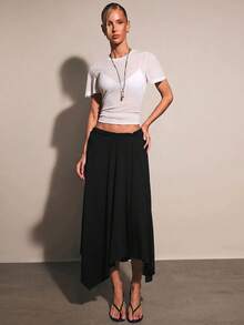 COSMINA Women's Solid Color Pleated Casual Versatile Daily Wear Skirt - Black - View 5